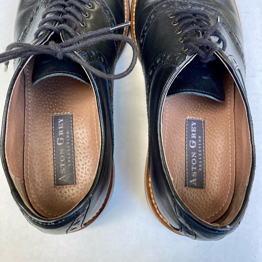 ASTON GREY Mens Black Leather Oxford Shoes Size 8.5 - Picture 6 of 11